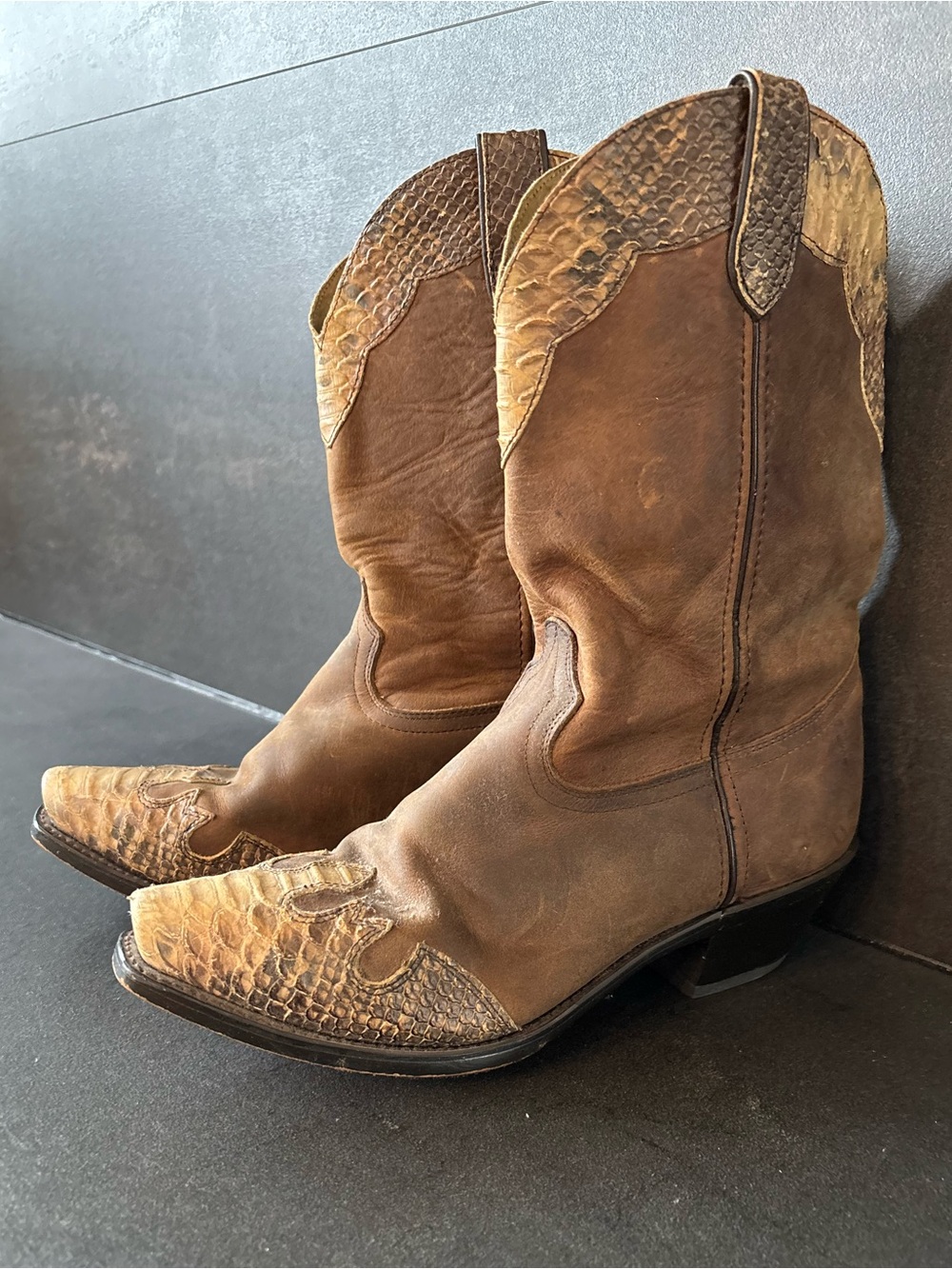 VTG DURANGO Western Leather Snakeskin Cowgirl Rodeo Boots, Two-Tone, 7 1/2 M